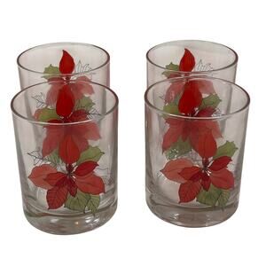 Poinsettia Glassware Mary Lou Goertzen Portugal Set of 4 Block Old-Fashioned 8oz